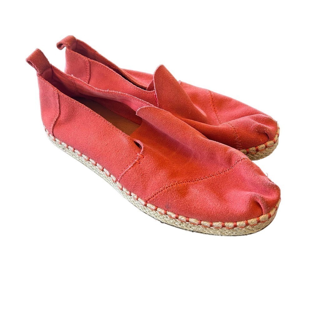 Toms 7 red deconstructed suede Alpargata rope espadrilles slip on loafers flats